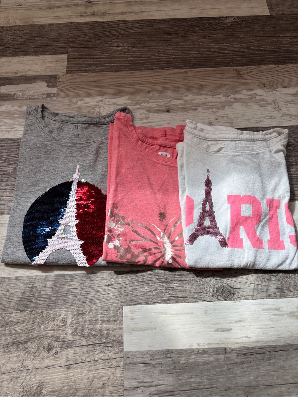 GAP Girls' Paris Sequin & Graphic Tee Trio - Gray, Pink, White